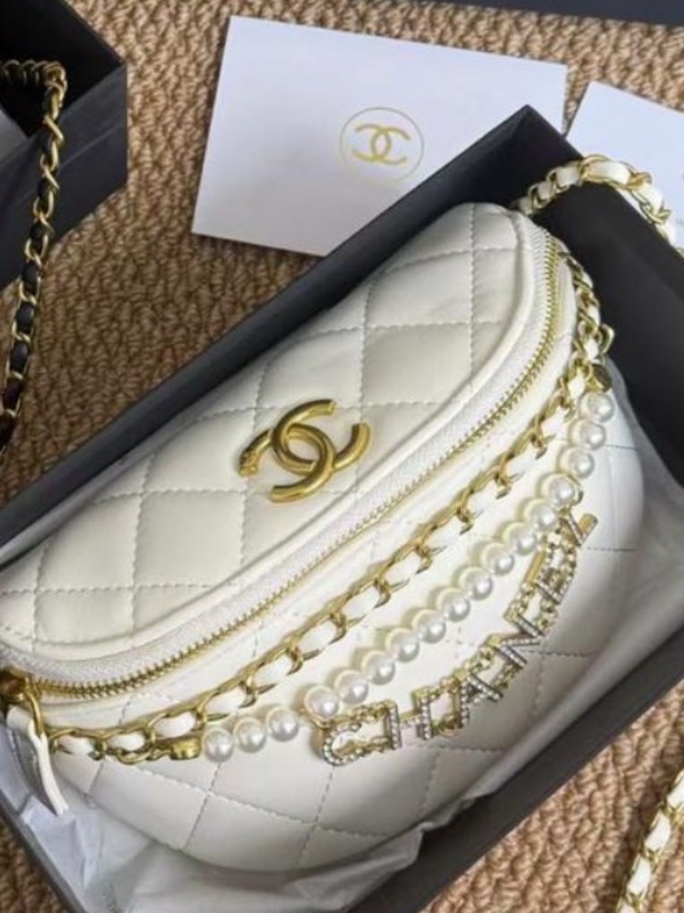 GWP-CHANEL Quilted Pearl-Trim Bum Bag in Black or Cream - Picture 2 of 5